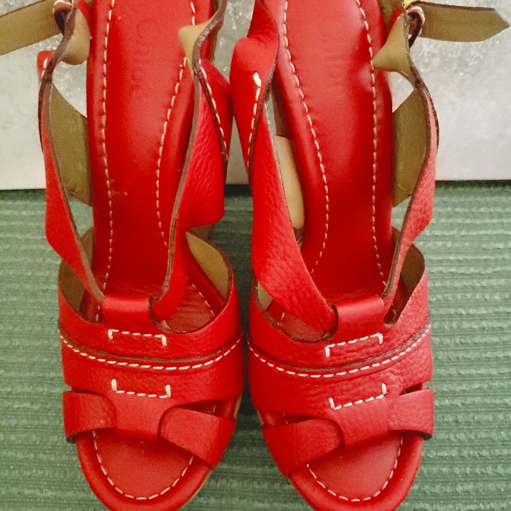Chloe Wedge Sandals in Red